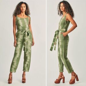 LoveShackFancy Nala Tie Dye Cashmere Blend Overalls Tie Strap Belted Jumpsuit